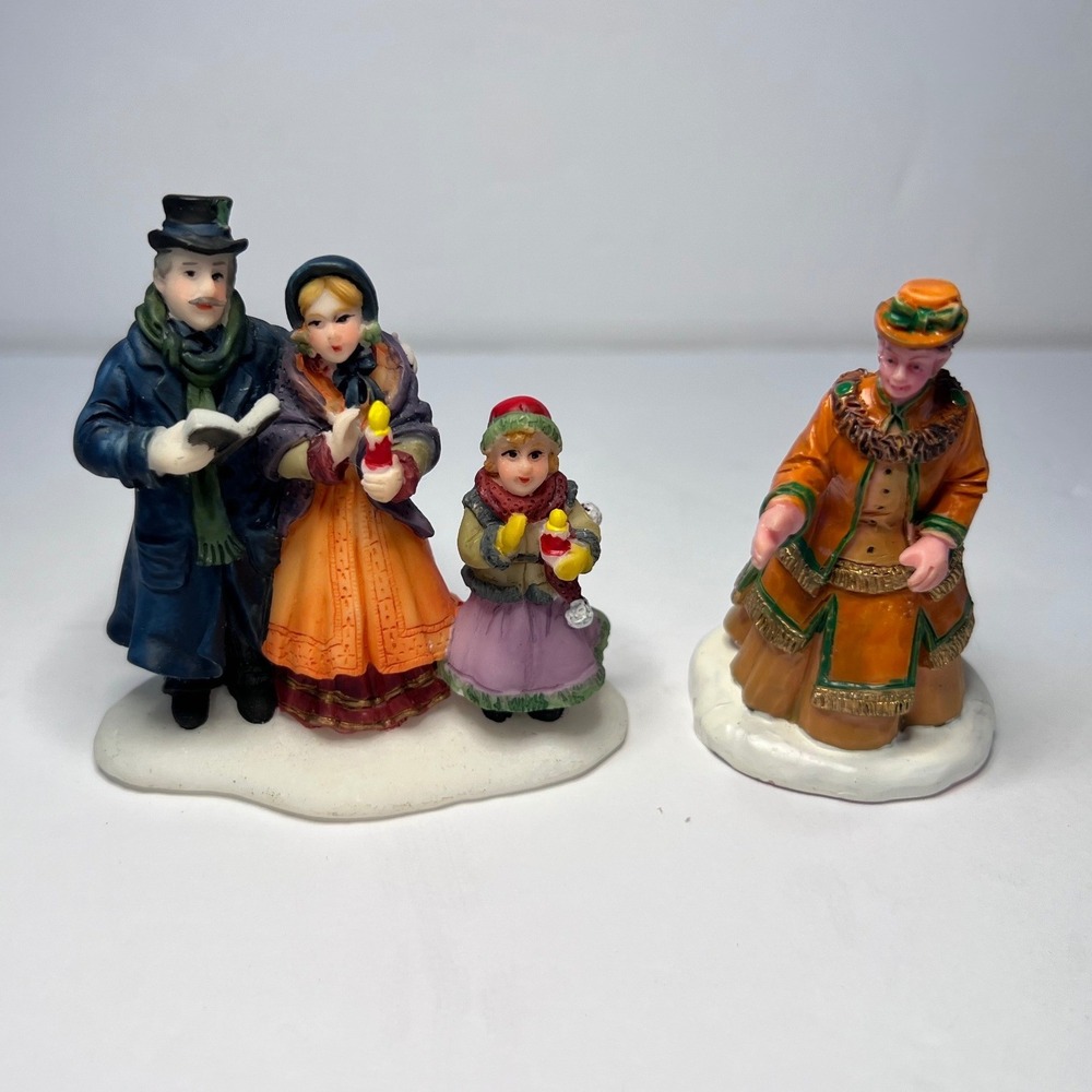 O'Well Victorian Christmas Village Figurines Carolers Family & Lady Set of 2